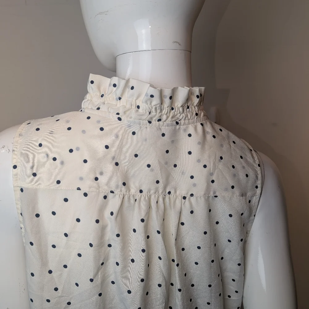 J. Crew Cream Sleeveless Ruffle Neck Polka Dot Blouse - Picture 5 of 7